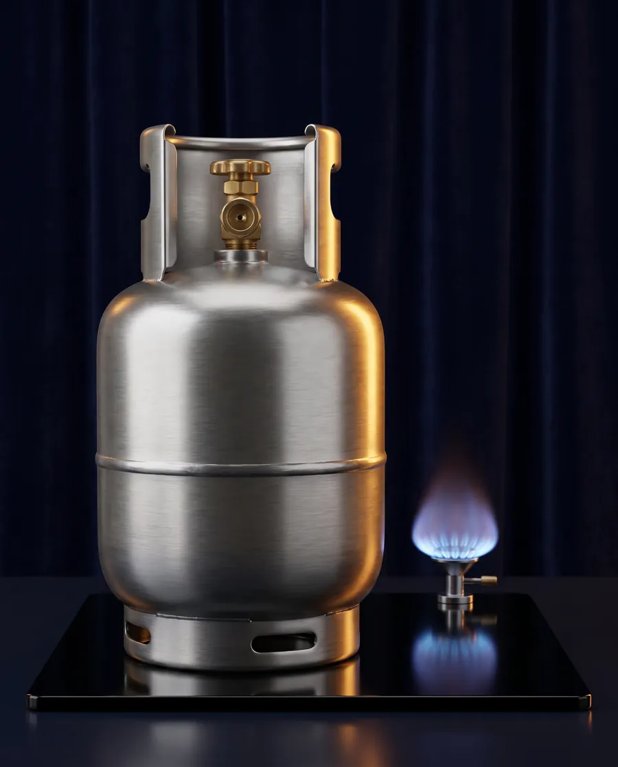LPG cylinder and flame